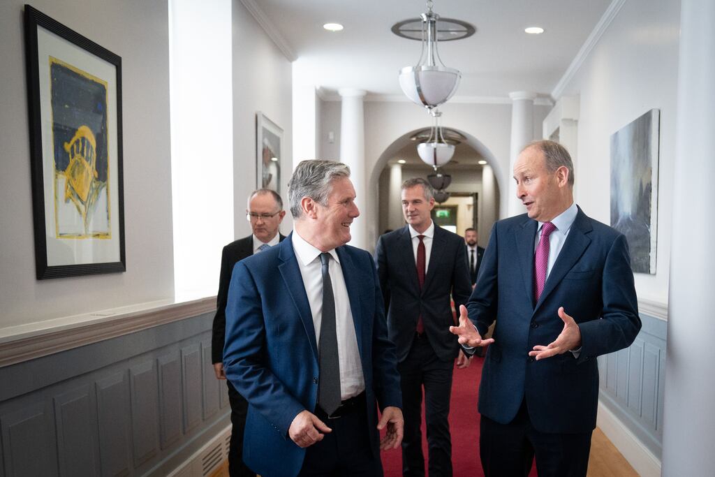British prime minister Keir Starmer with Taoiseach Micheál Martin, who launched the first full research report from the Shared Island Initiative. Photograph PA