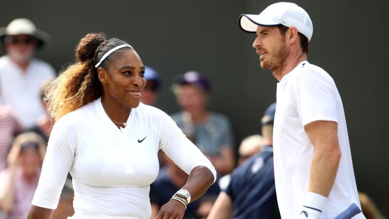 Andy Murray and Serena Williams during their mixed doubles third-round defeat to Bruno Soares and Nicole Melichar at Wimbledon. Photograph: Alex Pantling/Getty Images