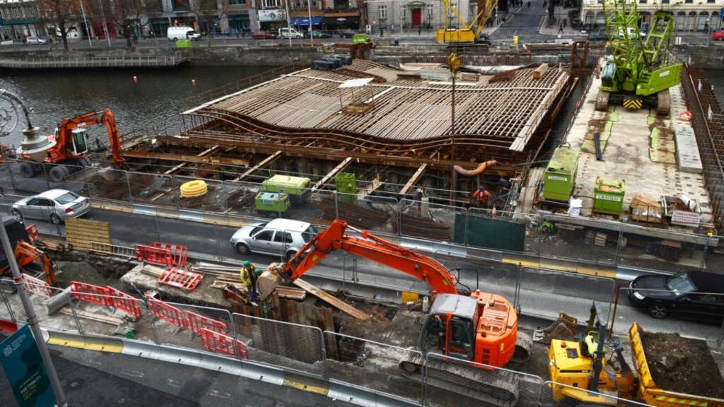 The new bridge linking Burgh Quay and Marlborough Street under construction over the river Liffey in Dublin. Photograph: Cyril Byrne