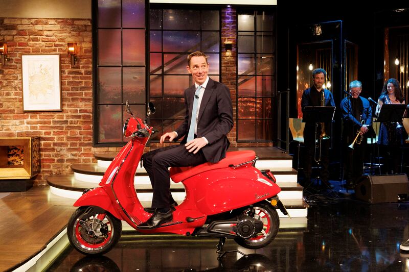 The Late Late Show: Ryan Tubridy on his Vespa scooter from U2. Photograph: Andres Poveda/RTÉ