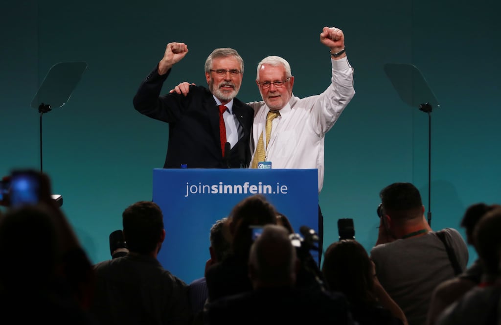Gerry Adams and Martin Ferris TD during the former Kerry TD's address to delegates at the Sinn Féin Ard Fheis in 2017. Photograph Nick Bradshaw