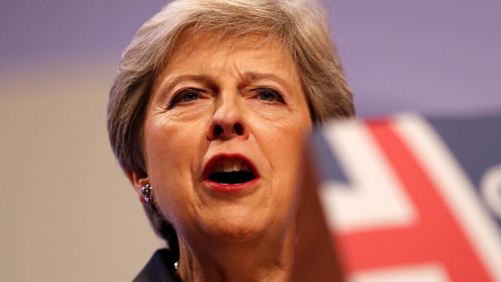 Theresa May delivers her keynote address on the final day of the Conservative Party conference, on Wednesday. Photograph: Darren Staples/Reuters