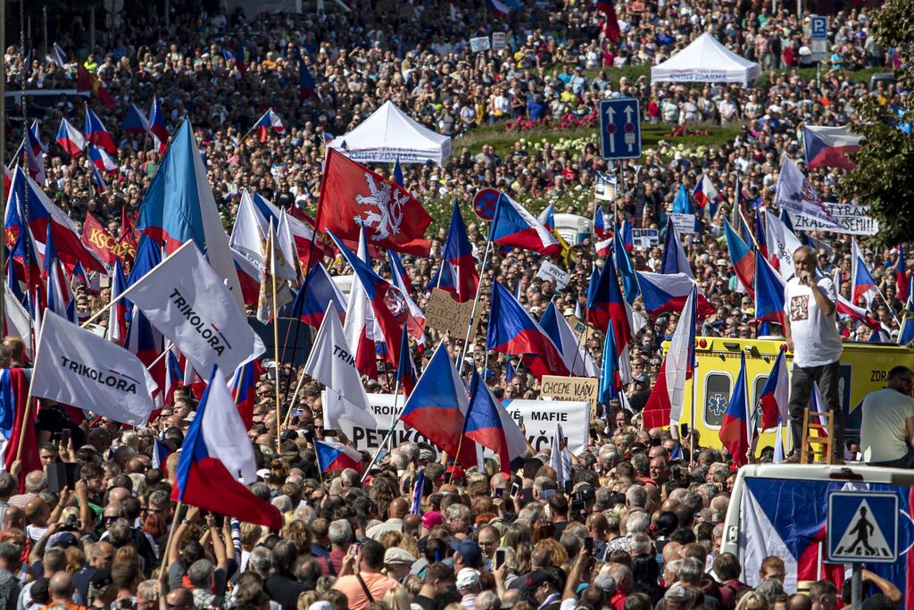 In Prague this weekend, the fringe left and right came together to demand an end to sanctions against Russia, a stop to support of Ukraine, and a deal with Moscow to bring down energy bills. Politicians were seriously spooked. Photograph: Martin Divisek/EPA