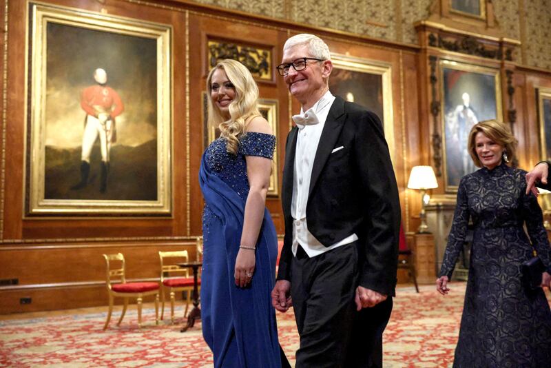 Apple chief executive Tim Cook and Tiffany Trump at the banquet. Photograph: Kevin Lamarque/WPA Pool/Getty Images