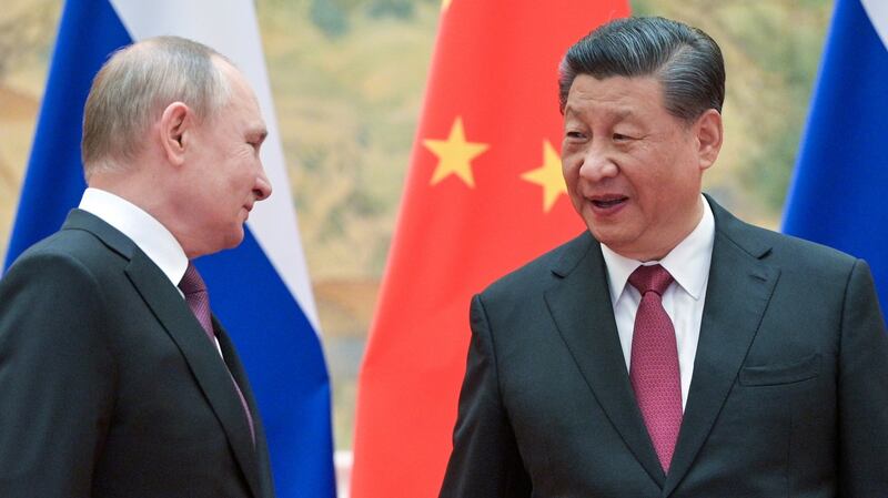Russia’s president Vladimir Putin and his Chinese counterpart Xi Jinping during a meeting in Beijing this month. Photograph: Alexei Druzhinin\TASS via Getty Images