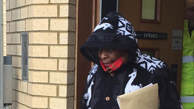 Flight purser Sheila Wire leaves Antrim Crown Court after giving evidence in the trial of Jeremiah Mathis Thede, April 6th, 2016.  Photograph: David Young/PA Wire