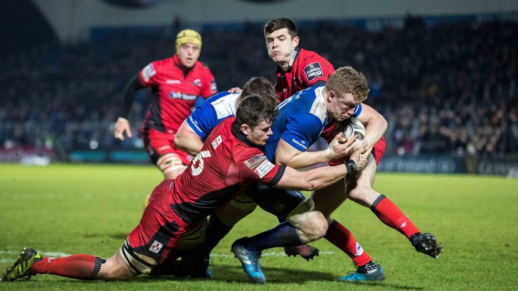 Dan Leavy scores a try for Leinster against Edinburgh in the Pro12 at the RDS last month. Photograph: Morgan Treacy/Inpho.