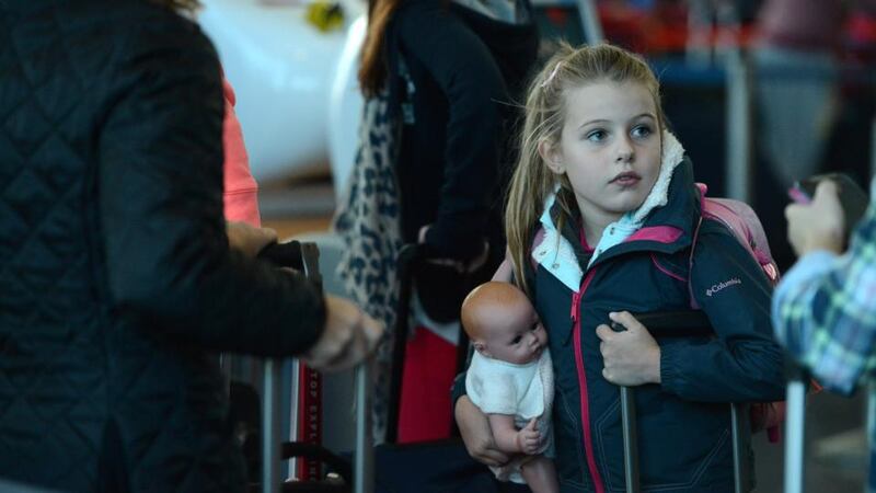 JoAlannah Pollack getting set to head for Australia today with her mother at Dublin Airport. Photograph: Cyril Byrne/The Irish Times