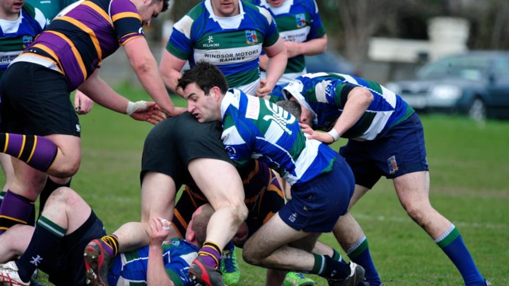 Suttonians’ Brian Amerlynck in action against Instonians during the AIL Div 2B match last Saturday.Photograph: Aidan Crawley
