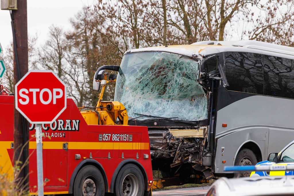 The driver of the bus was taken to Midlands Regional Hospital in Tullamore with non-life-threatening injuries. Photograph: Dylan Vaughan