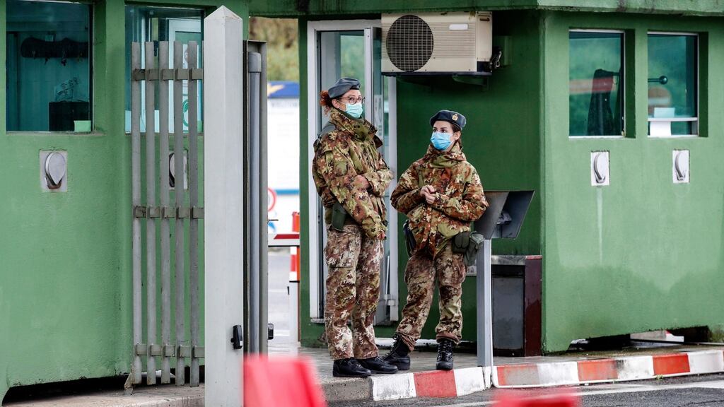 The Mario De Bernardi military airport in Pratica di Mare, near Rome, will serve as the hub for Covid-19 vaccination distribution. The Covid-19 vaccine vials will be stored at and distributed from the site where large shelters are available. Photograph: Giuseppe Lami/EPA