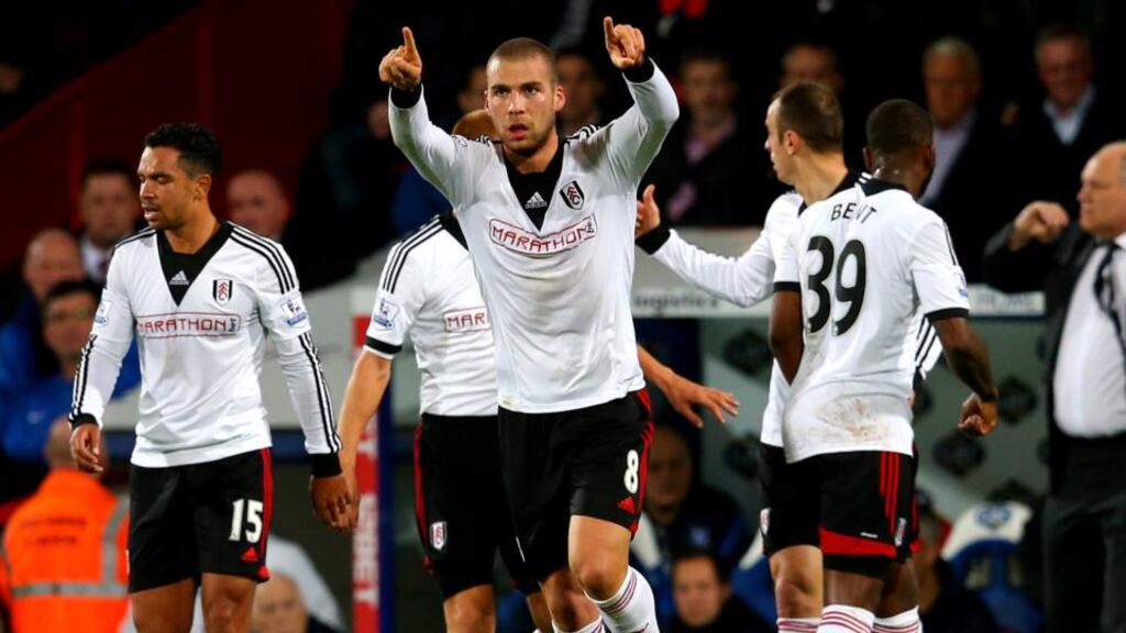 Pajtim Kasami of Fulham celebrates after scoring a goal to level the scores at 1-1 during the Barclays Premier League match between Crystal Palace at Selhurst Park. Photograph: Julian Finney/Getty Images