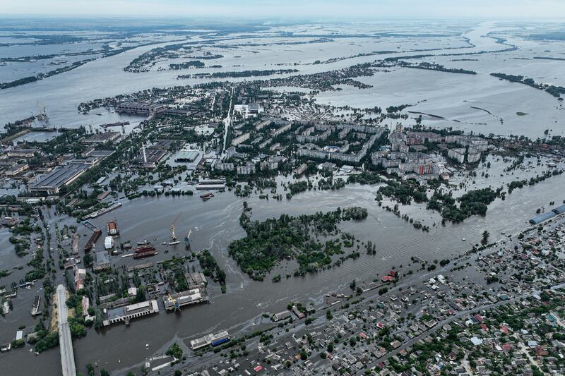 A flooded neighbourhood in Kherson, Ukraine. Photograph: Evgeniy Maloletka/AP