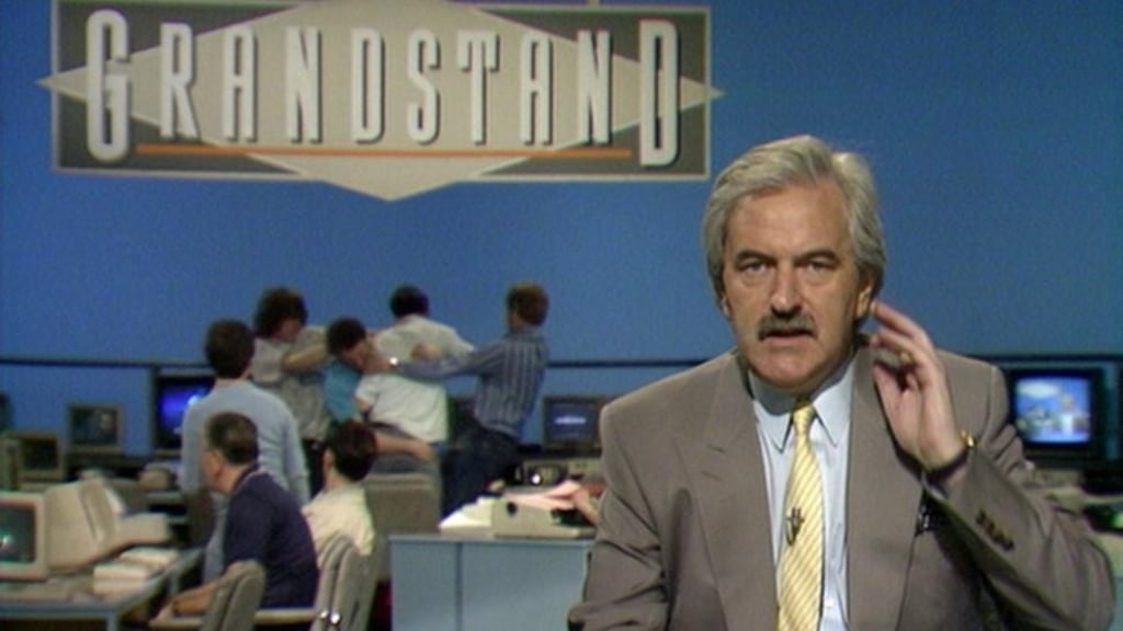 Des Lynam, from Ennis, Co Clare, presented Grandstand on BBC from 1979 to 1991. Photograph: BBC