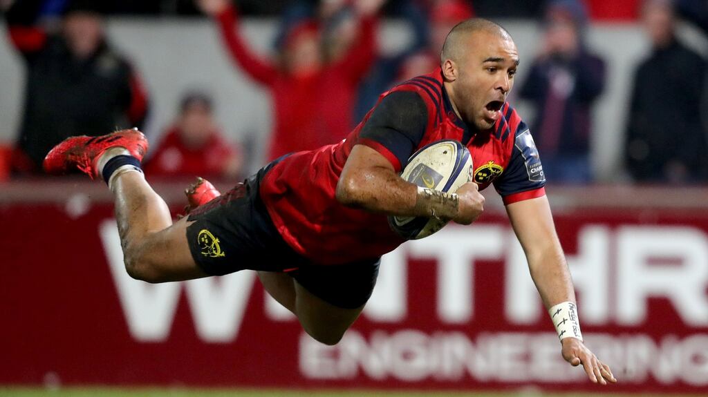 Munster’s Simon Zebo scores a try against Castres at Thomond Park. Photograph: Dan Sheridan/Inpho