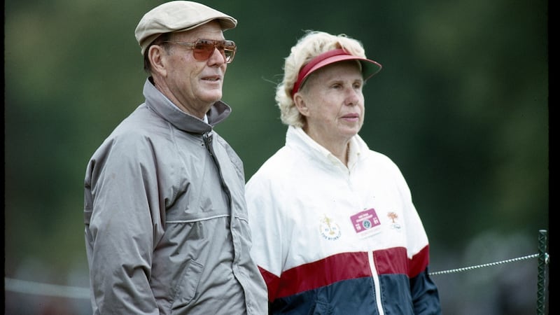 Pete and Alice  Dye at the 1991 PGA Championship at Crooked Stick in Indiana. Photograph:  PGA Tour Archive