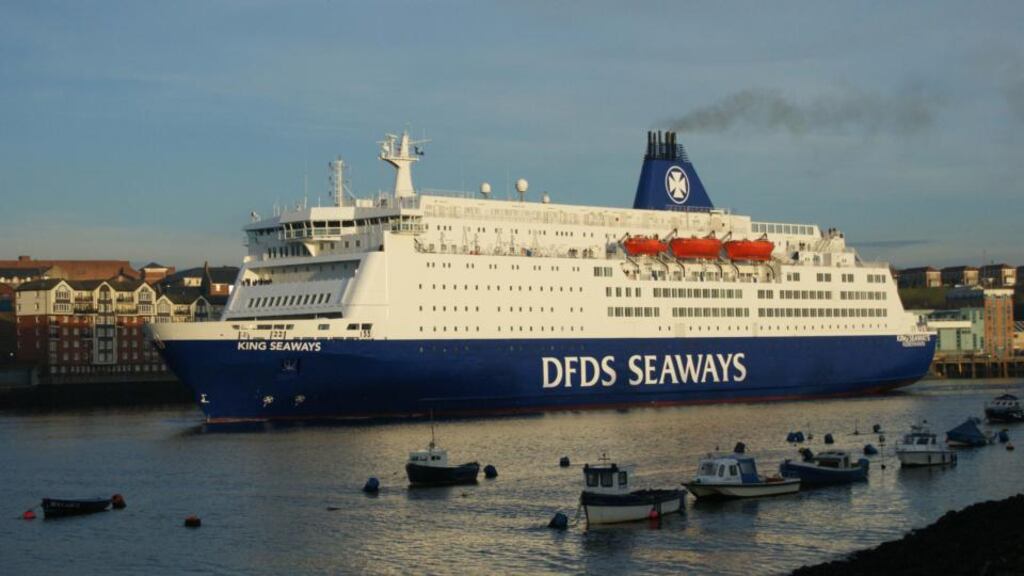 The King Seaways passenger ship. British police are questioning a passenger on board the ferry after a fire in a cabin room sparked an emergency rescue and forced it to return to Newcastle. Photograph: EPA/DFDS Seaways