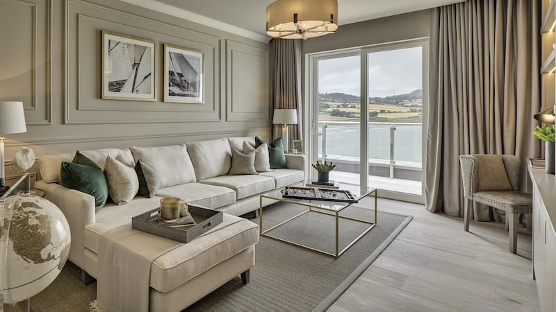 Second living room in the corner penthouse at Marina Village, Greystones.