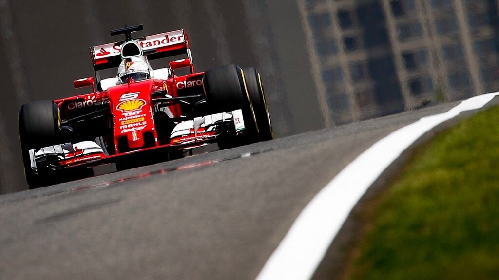 German Formula One driver Sebastian Vettel of Ferrari during the first practice session at the Shanghai International circuit in Shanghai, China, on Friday. Photograph: EPA.