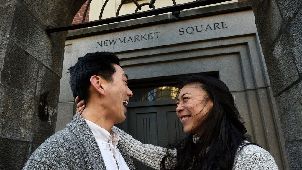Agape Deng with her husband Tim Wang in Newmarket, Dublin. Photograph: Dave Meehan