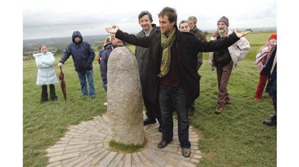 The kings' highway: actor Stuart Townsend with members of the Tara Skryne Valley Group at the Hill of Tara, Co Meath. Campaigners claim the hill and its surrounding archaeological landscape could be ruined forever if the roadworks go ahead.