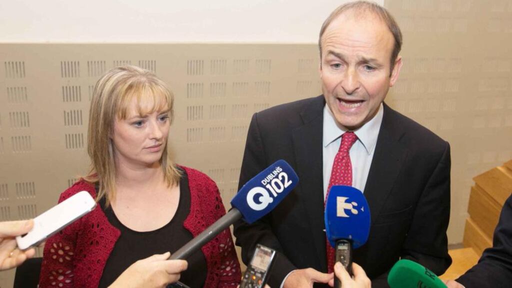 Máiria Cahill and Micheál Martin at Leinster House yesterday. Photograph: Gareth Chaney Collins