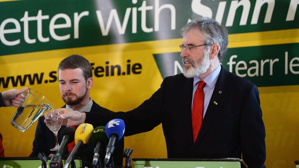 Sinn Féin’s Donnchadh O’Laoghaire with party leader Gerry Adams shortly before the election. Photograph: Eric Luke/The Irish Times