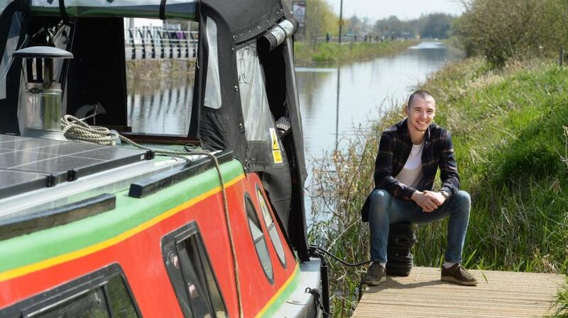 Eolain Downey at his barge The Little Otter on the Royal Canal in Kilcock, Co Kildare. Photograph: Dara Mac Dónaill