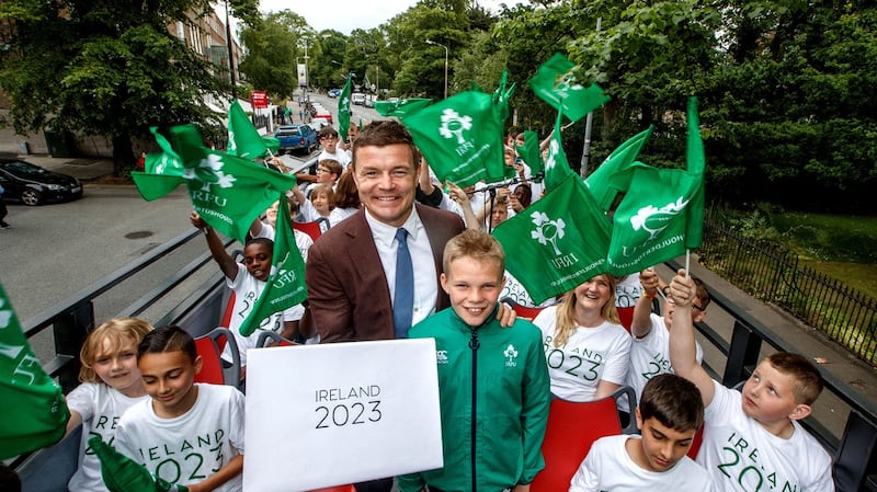 Brian O’Driscoll   and IRFU competition winner Alex Price. Photograph: James Crombie/Inpho