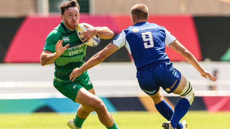 Hugo Keenan in action for the Ireland Sevens side during an Olympic qualifier against Russia  at the  Stade Bendichou in  Colomiers in July 2019. Photograph: Billy Stickland/Inpho