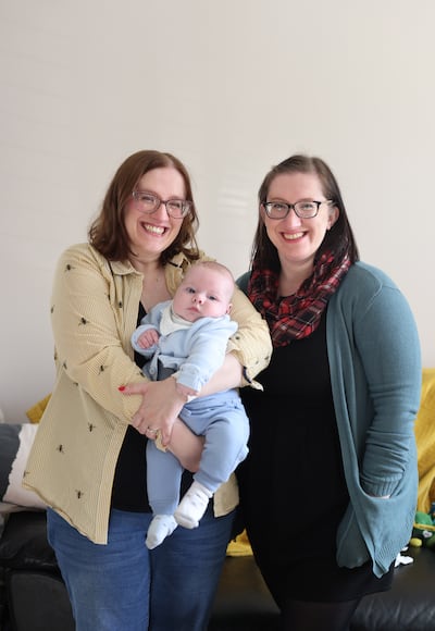 Thérèse with her son Jack (three months) and sister Mairéad in Rathangan, Co Kildare. Photograph: Dara Mac Dónaill