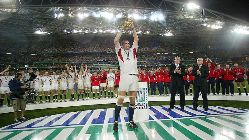 England captain Martin Johnson celebrates his team’s 2003 Rugby World Cup win in Australia. File photograph: ©INPHO/Getty Images