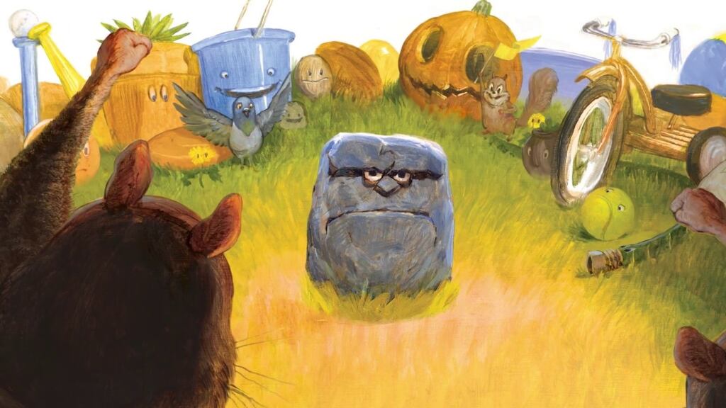 An illustration from “The Legend of Rock Paper Scissors” by kidlit powerhouses Drew Daywalt and Adam Rex