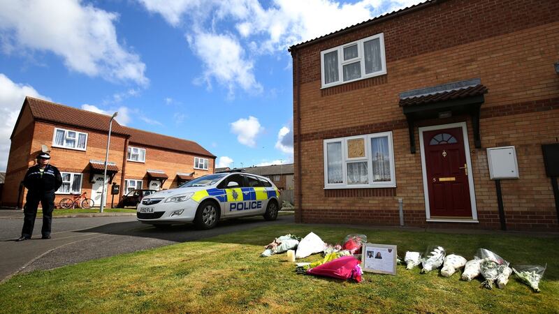 The scene outside a house in Spalding, Lincolnshire, where a woman and her daughter were found dead. Photograph: Chris Radburn/PA Wire