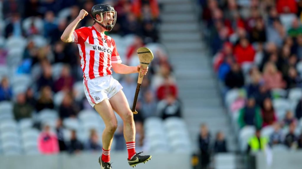 Imokilly’s Shane Hegarty celebrates scoring a goal during the Cork SHC Final against Midleton at Páirc Uí Chaoimh. Photograph: Oisín Keniry