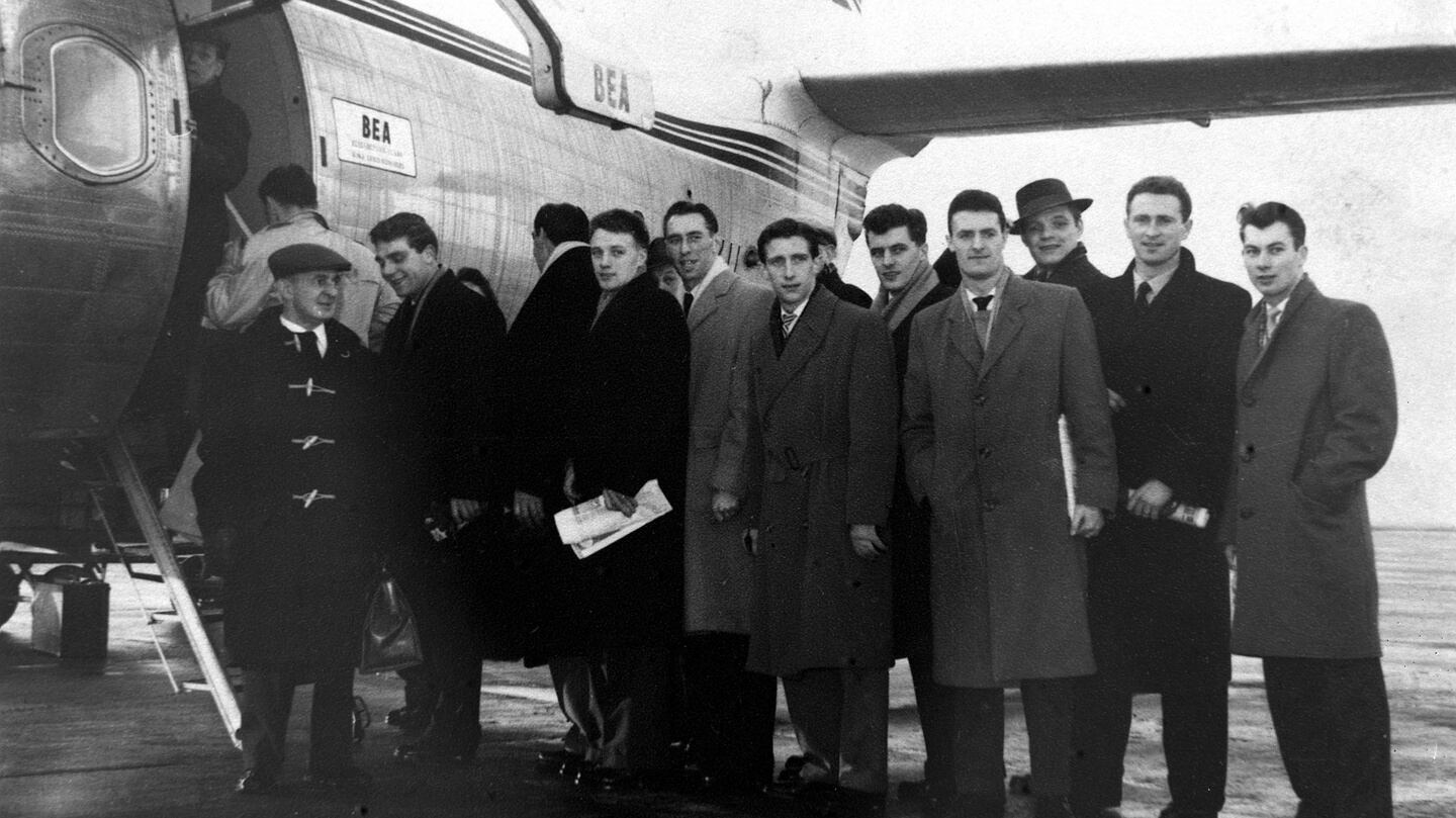 Manchester Utd ahead of the ill-fated flight in 1958. Photograph: Popperfoto/Getty Images