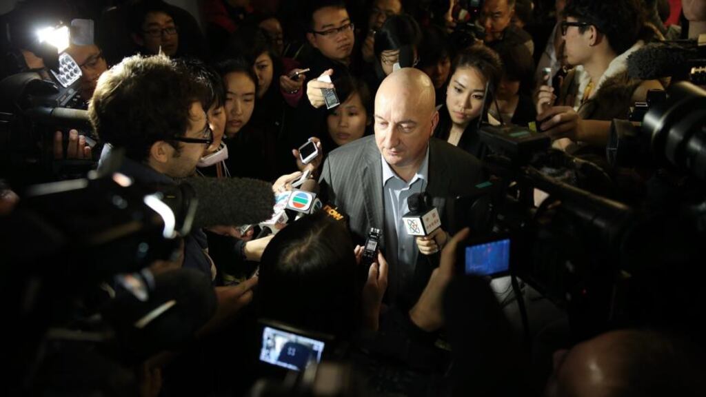 Malaysia Airlines executive Hugh Dunleavy speaks to the media at the Lido Hotel in Beijing yesterday. Photograph: Lintao Zhang/Getty Images