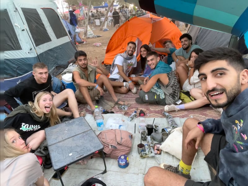 Surviving October 7th: We Will Dance Again: Aner and Hersch Polin Goldberg with friends prior to the attack. Photograph: Sarel Botavia/BBC