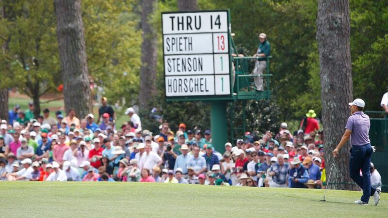 Jordan Spieth waits to putt on the fifteenth hole during the second round at the US Masters. Photograph: EPA