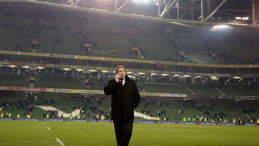 New Zealand head coach Steve Hansen before his ding-dong battle with Claire McNamara. Photograph: Dan Sheridan/Inpho