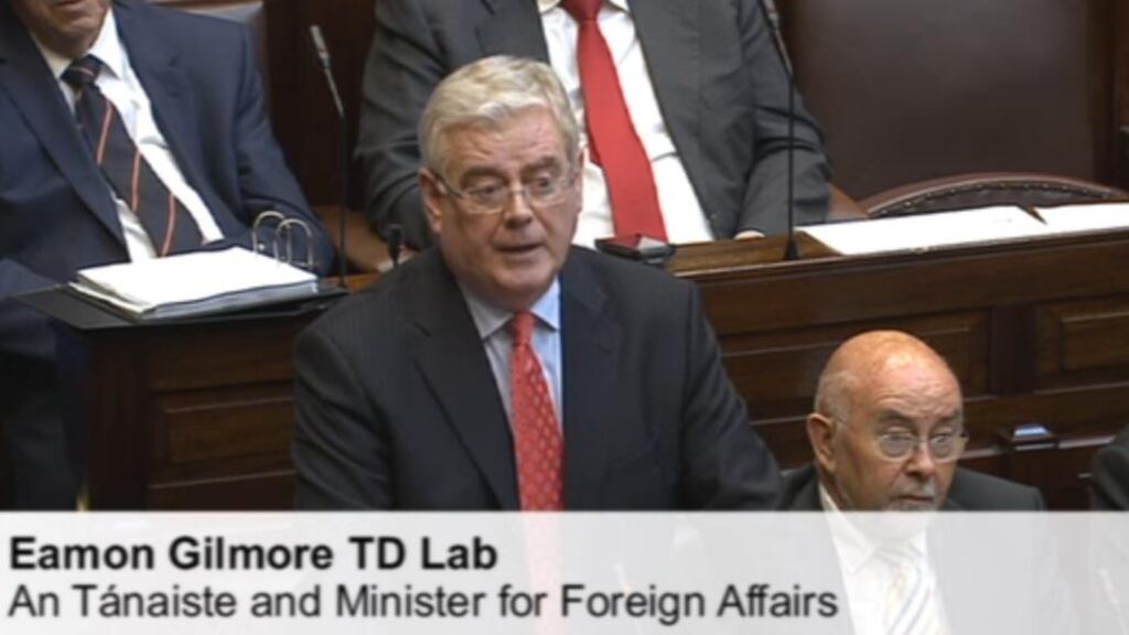 Tanaiste Eamon Gilmore answers questions in the Dail this morning. Photograph: Oireachtas