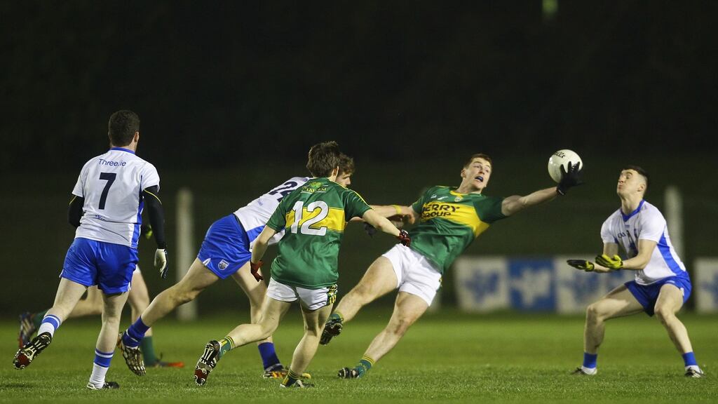 Kerry’s Barry O’Sullivan wins possession in the EirGrid Munster under-21 football semi-final at Fraher Field in Dungarvan. Photograph: Ken Sutton/Inpho