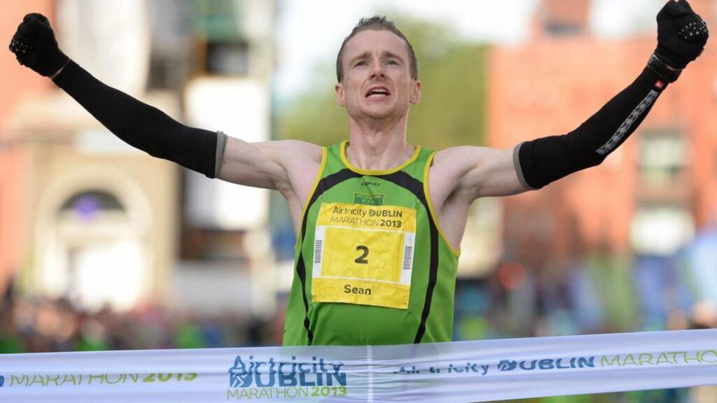 Seán Hehir has that winning feeling in the Airtricity Dublin Marathon. Photograph: Stephen McCarthy/Sportsfile