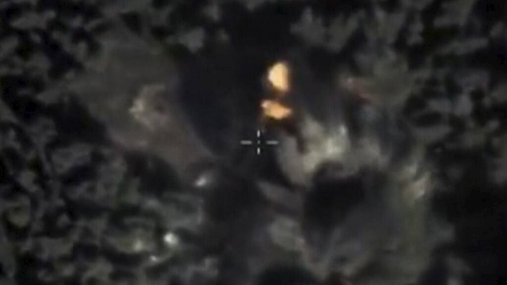 A frame grab taken from footage released by Russia’s defence ministry on Monday shows air strikes carried  in Syria. Photograph: Ministry of Defence of the Russian Federation/Reuters