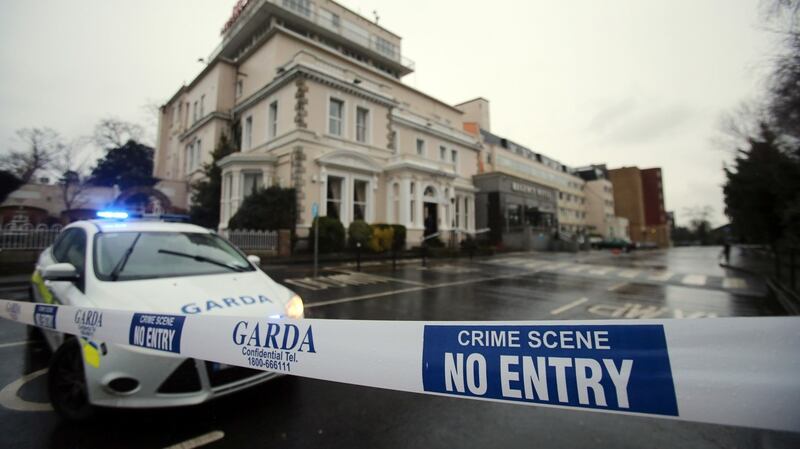 The scene at the Regency Hotel in Dublin after the attack in which David Byrne was killed. Photograph: PA