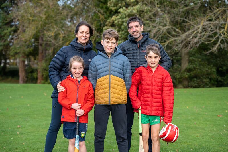 Bike coach Kevin Moran with his sports-fan family, wife Ruth and children, Sadbh, age 8, Oscar, age 11 and Alfie, age 10.