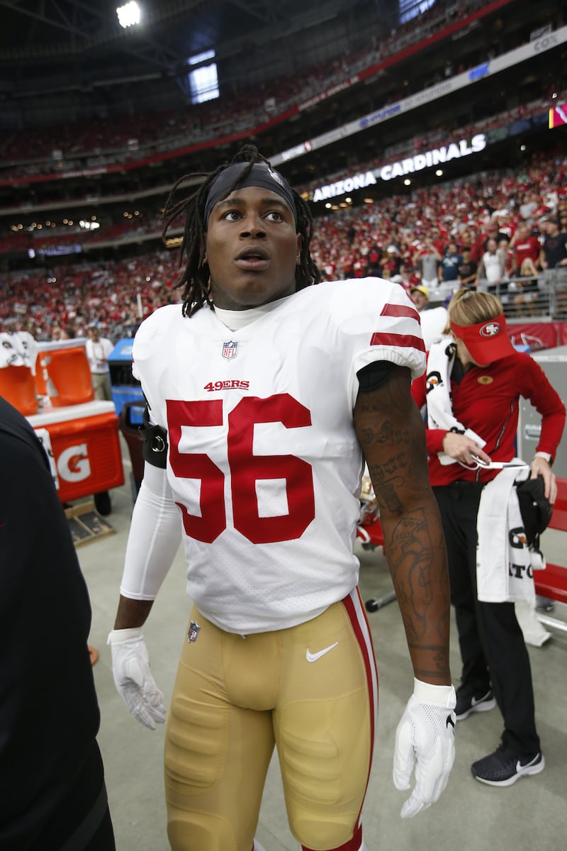 Reuben Foster, pictured during his time with the San Francisco 49ers, stands on the sideline prior to a game against the Arizona Cardinals on October 28th in Glendale, Arizona Photograph: Michael Zagaris/San Francisco 49ers/Getty