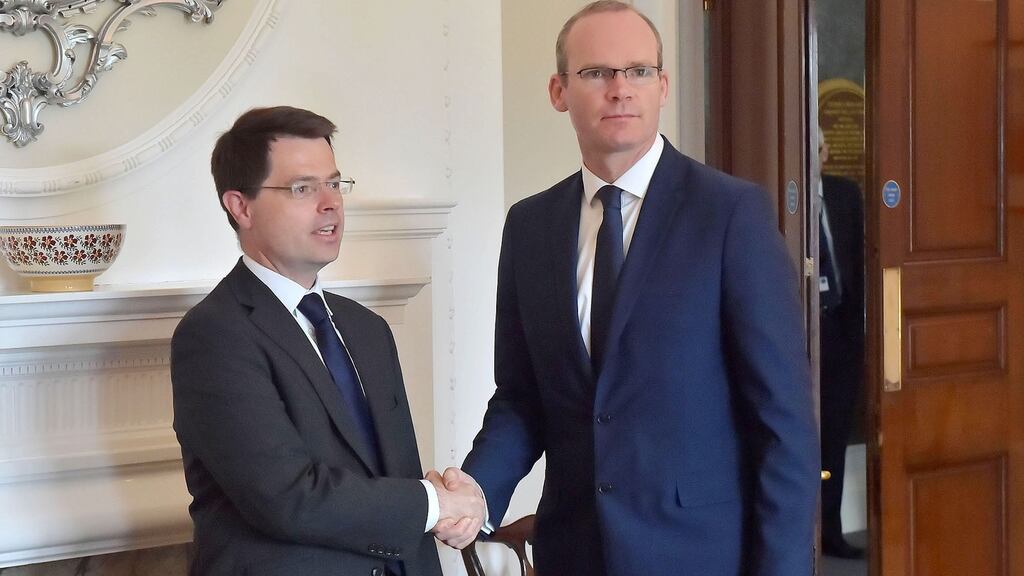 Northern Secretary James Brokenshire and Minister for Foreign Affairs Simon Coveney, at Stormont. Photograph: Simon Graham/NOI/PA Wire