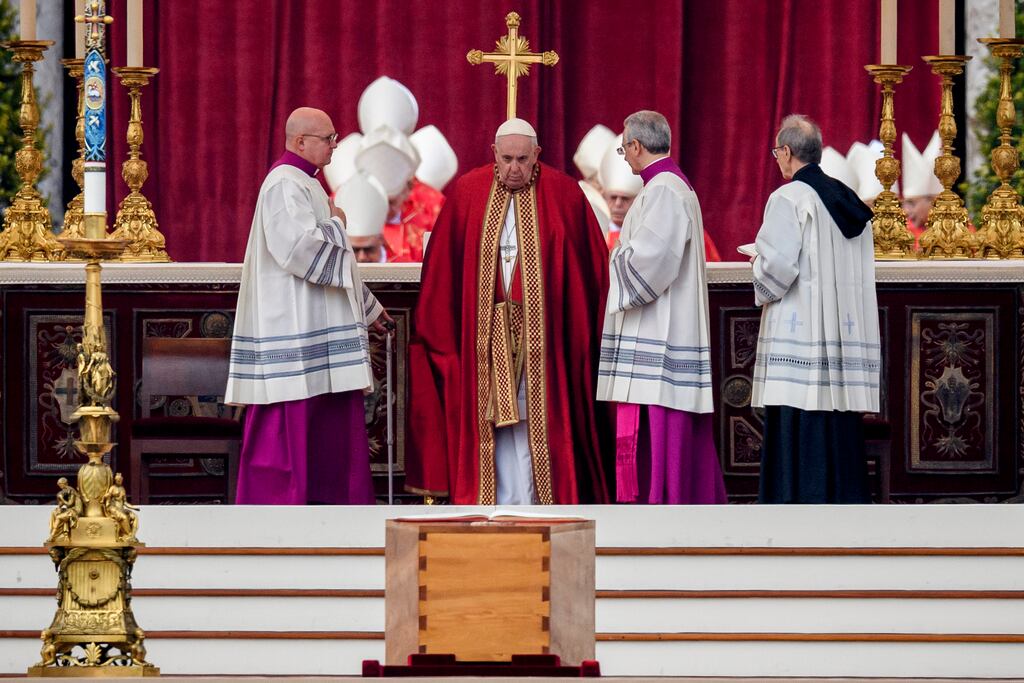 Pope Francis attends the funeral Mass for pope emeritus Benedict XVI at St Peter's Square in Vatican City. Photograph: Antonio Masiello/Getty