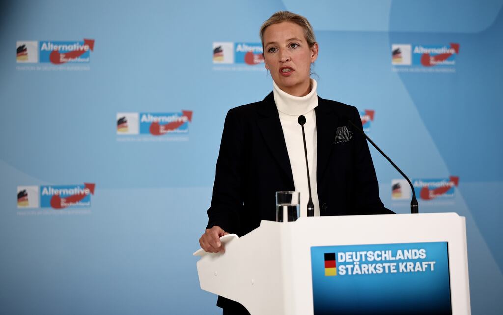 Alternative for Germany (AfD) co-chairwoman Alice Weidel speaks in Berlin last month. Photograph: Christoph Soeder/EPA